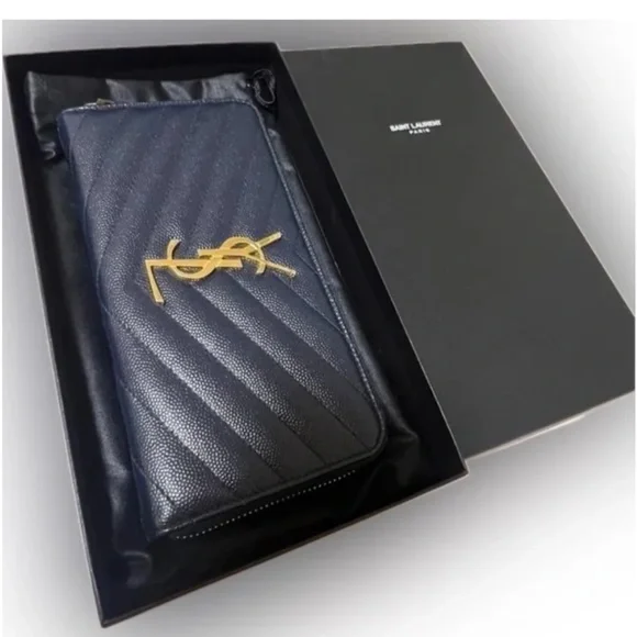 YSL Navy Zippy Wallet w/ Box + Dustbag - Picture 6 of 7